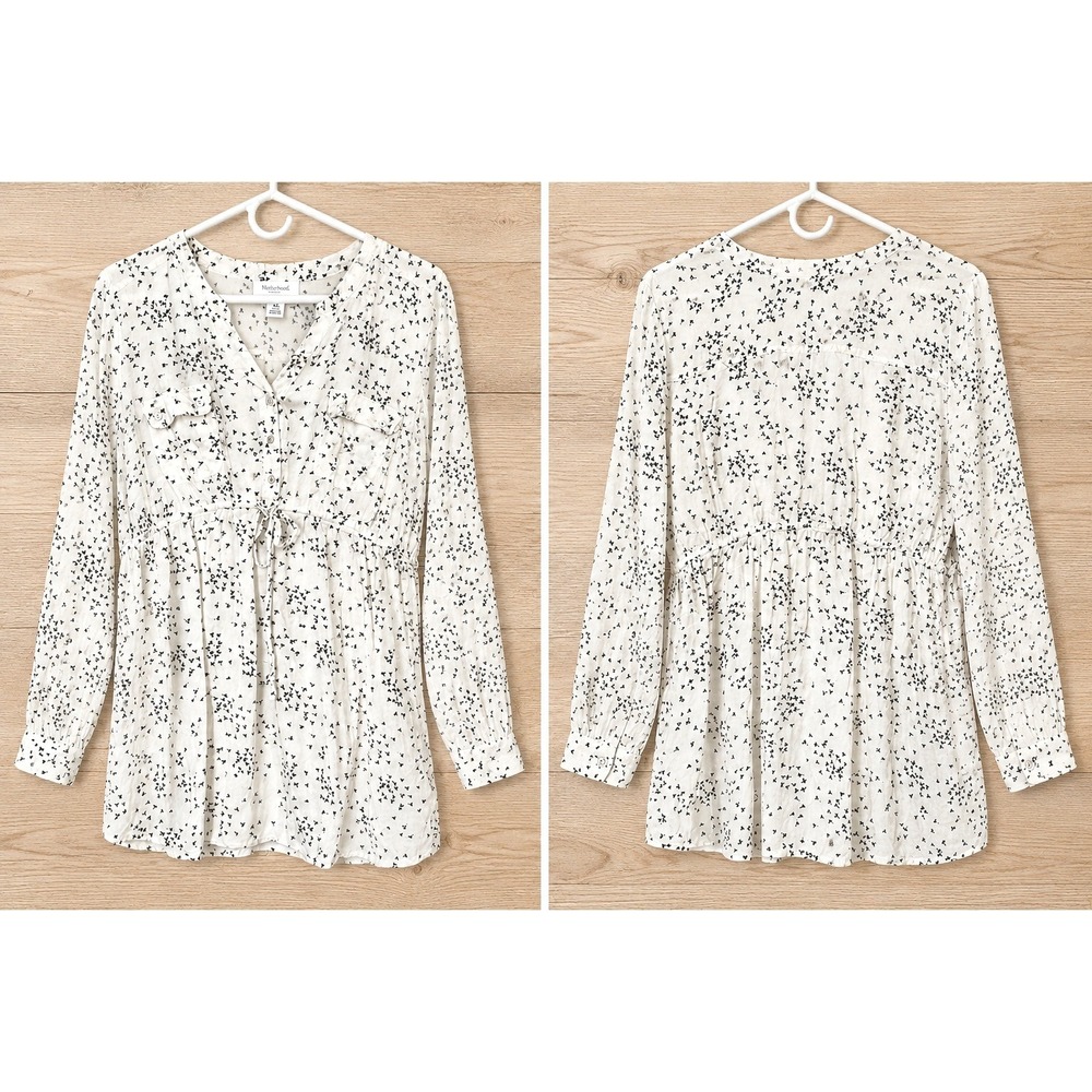Motherhood Maternity Cream and Black Speckled Tie-Front Tunic